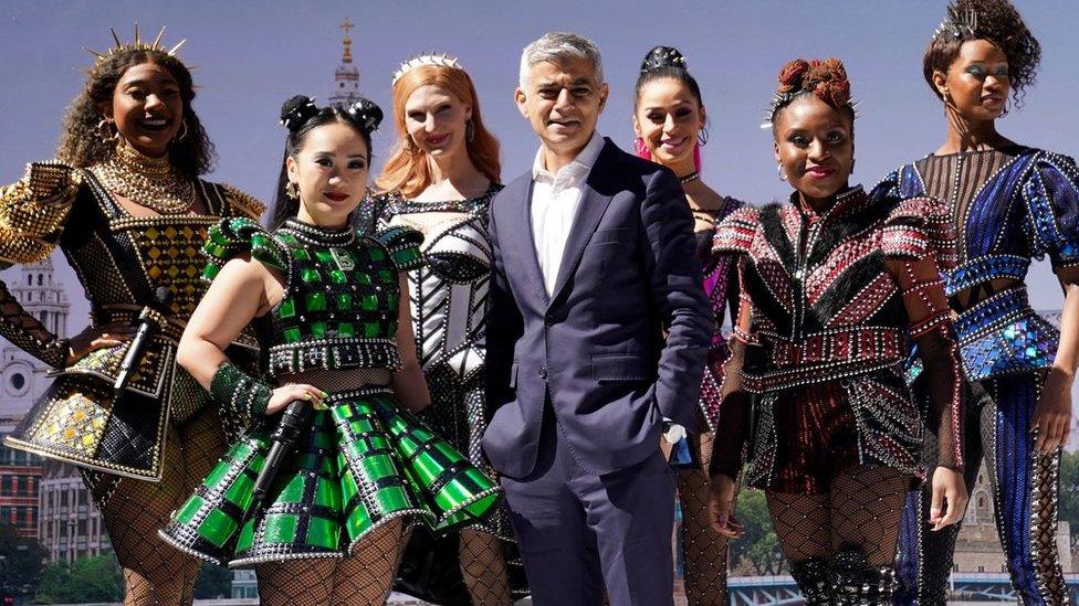 Mayor of London Sadiq Khan (CENTRE) meets cast of Six the Musical