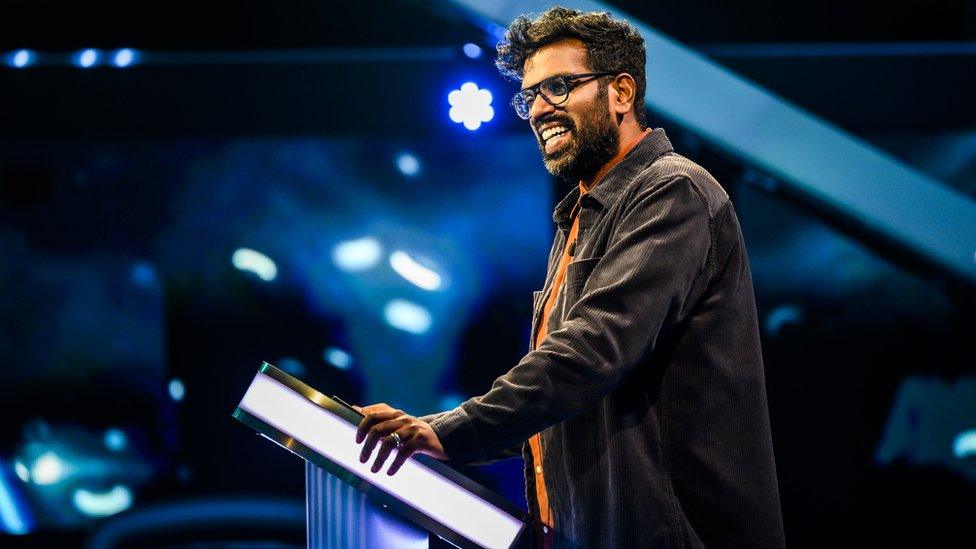 Romesh Ranganathan on the set of the Weakest Link