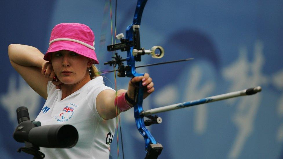 Danielle Brown of Great Britain releases an arrow on her way to winning the Women's Ind. Compound - Open in the Archery event at the Olympic Green Archery Field during day seven of the 2008 Paralympic Games