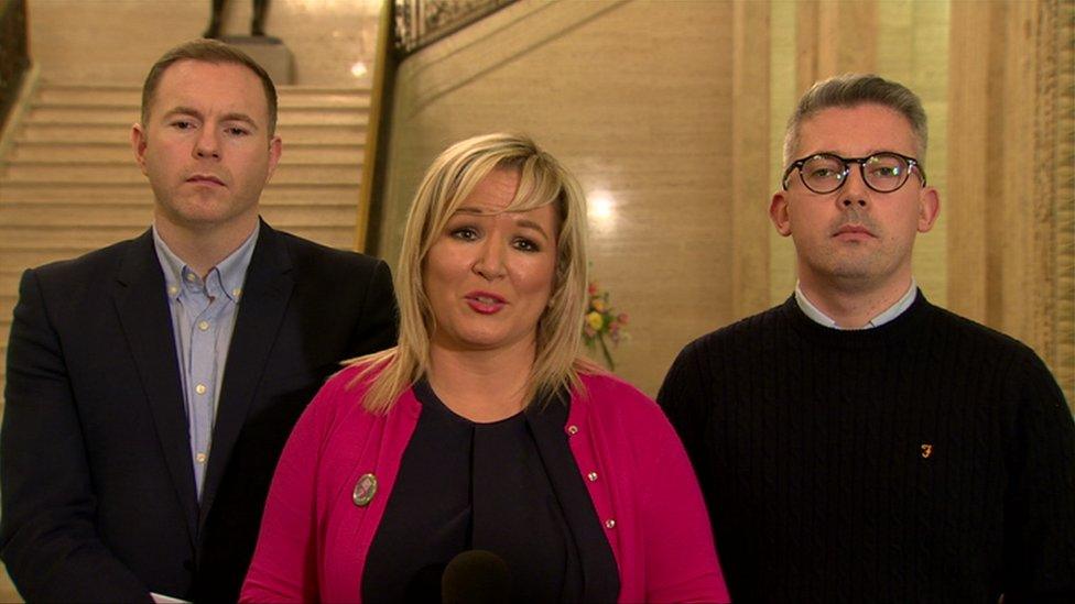 Chris Hazzard, Michelle O'Neill and Niall Ó Donnghaile