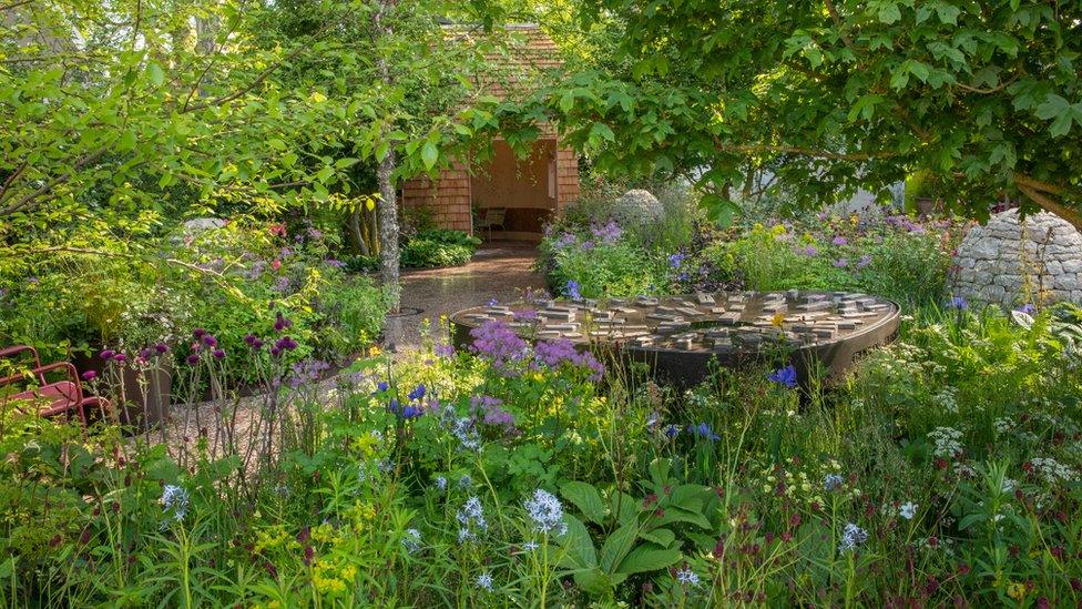 A water feature in Horatio's Garden