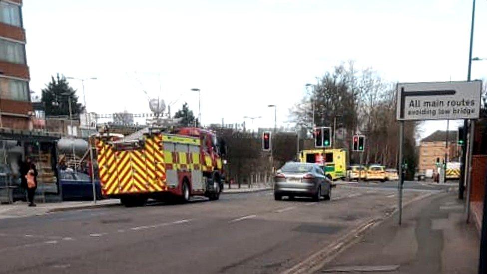 Fire engine and other emergency vehicles at Swindon Station