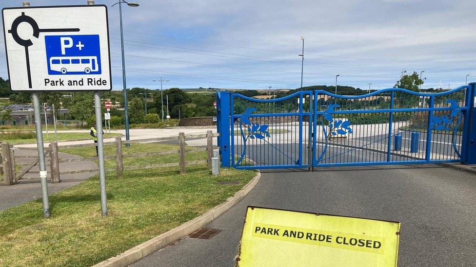 Langarth Park and Ride, with closed sign