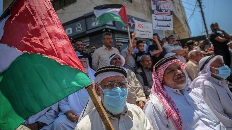 Palestinians in Gaza City protest against Israel's annexations plans (1 July 2020)