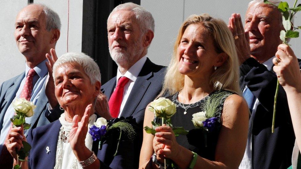 Jeremy Corbyn takes part in the inauguration of a square named after Jo Cox,