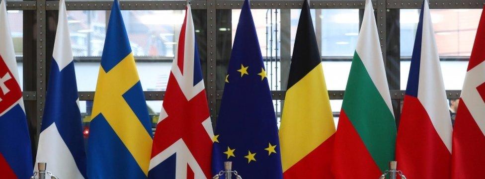 Flags at EU Council meeting