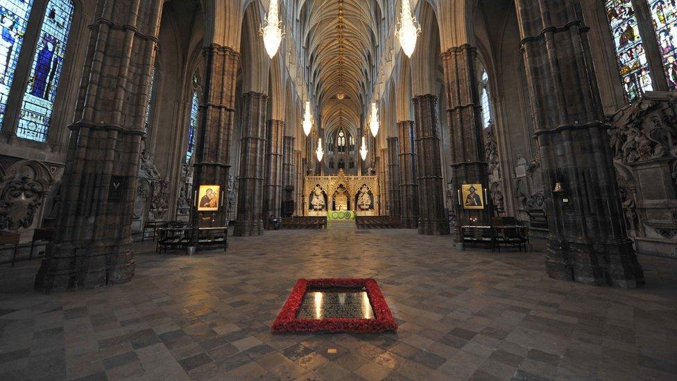 The tomb of the unknown warrior in Westminster Abbey