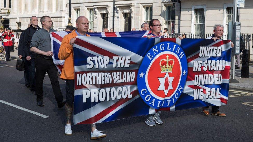 Anti-Protocol protestors on their way to Downing Street