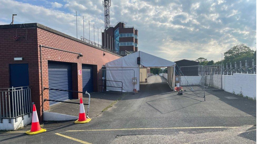 Isle of Man Covid testing centre at the TT Grandstand in Douglas