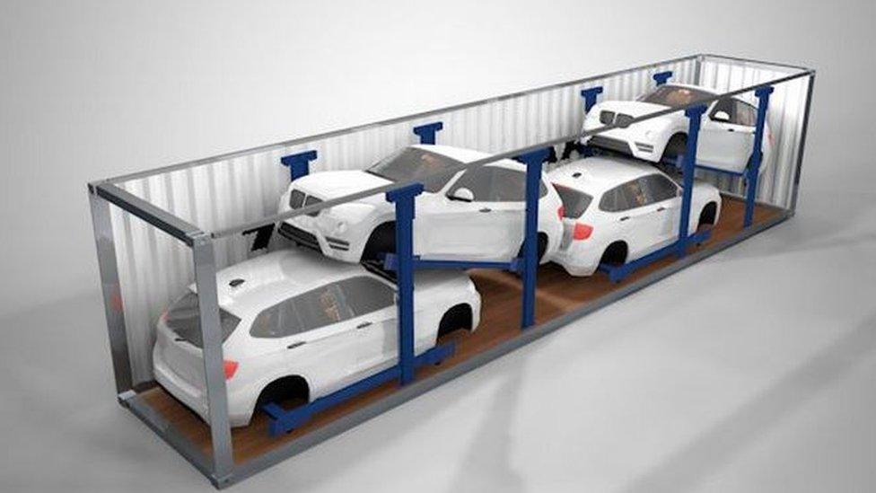 Mock up image of cars in shipping container