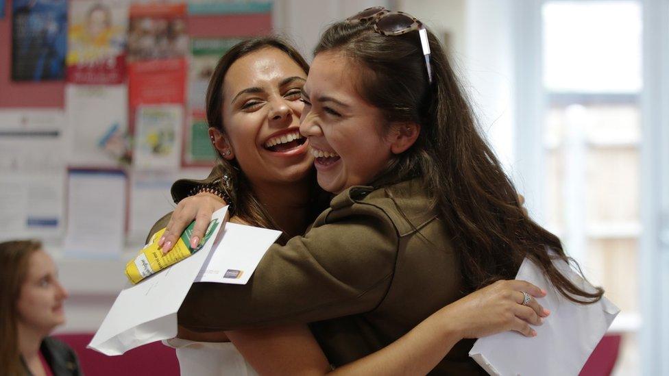 Women celebrate their A-level results