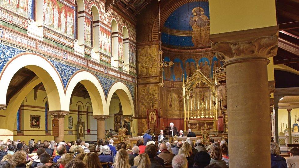 “His Dark Materials” author Philip Pullman giving a talk at St Barnabas Church