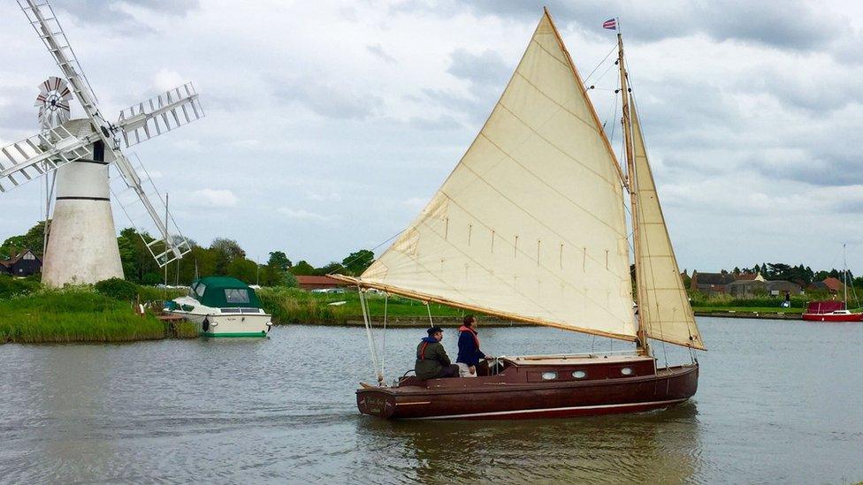 Boat and windmill on The Broads