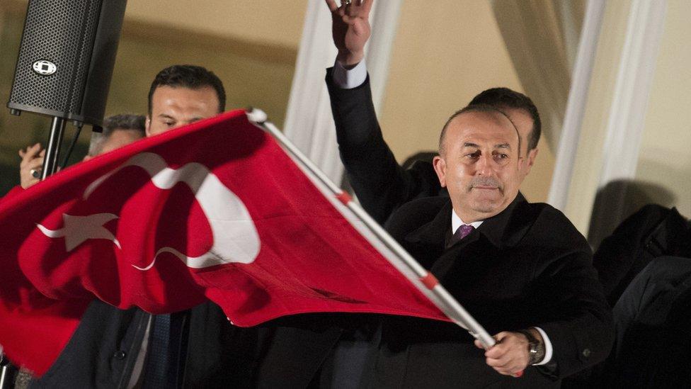 A view of the Turkish consulate after Foreign Minister Mevlut Cavusoglu spoke to supporters of the upcoming referendum in Turkey on 7 March 2017 in Hamburg, Germany