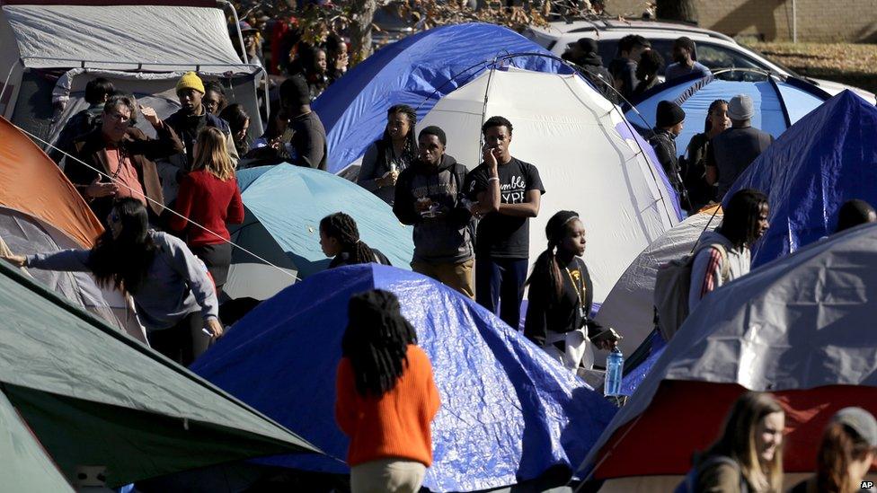 Students set up tents on campus as part of their protests