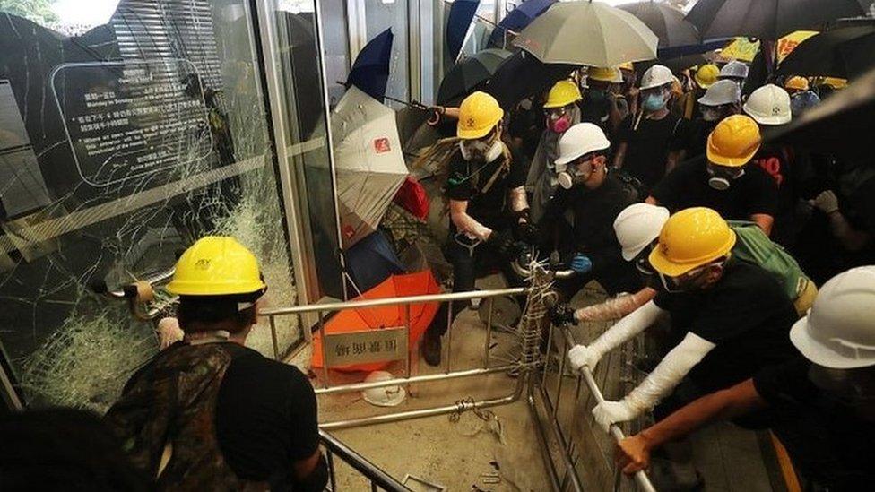 Pro-democracy protesters gain entry to the Hong Kong Legislative Assembly