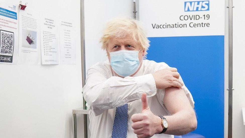 Boris Johnson after receiving his booster jab