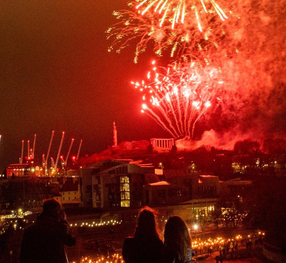 Fireworks at end of the Torchlight Procession