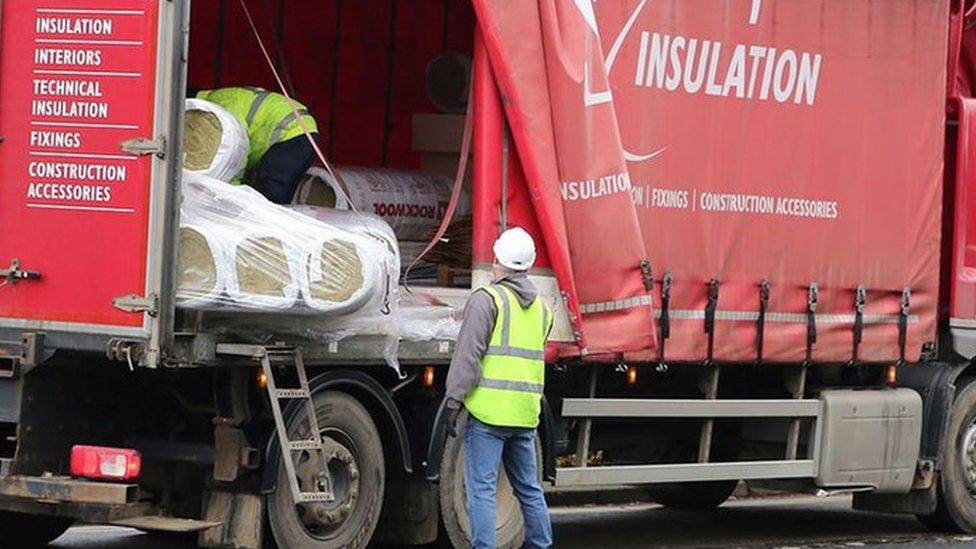 Construction materials on lorry