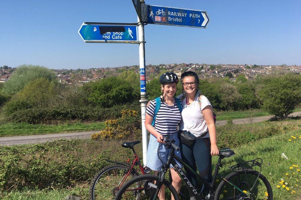 Saskia Breet (left) and friend, on a cycle ride