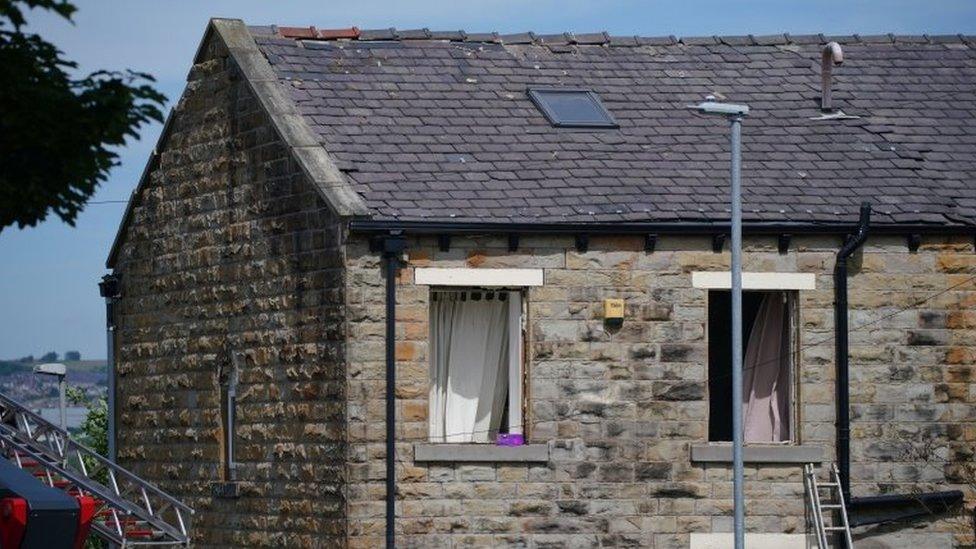 Damage following an explosion at a house in Burnley