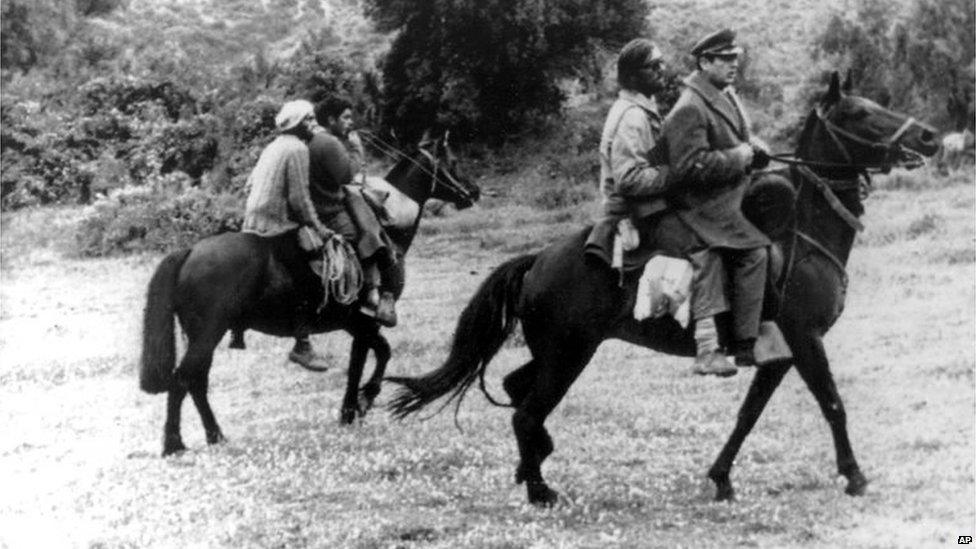 Mounted Chilean police bring Roberto Canessa, and Fernando Parrado, into El Maiten, Chile, 22 December 1972