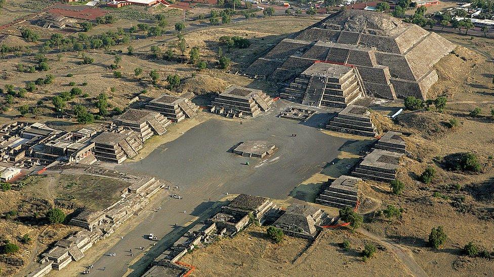 Aerial view of the Moon Pyramid taken during the Teotihuacan taken in 2007