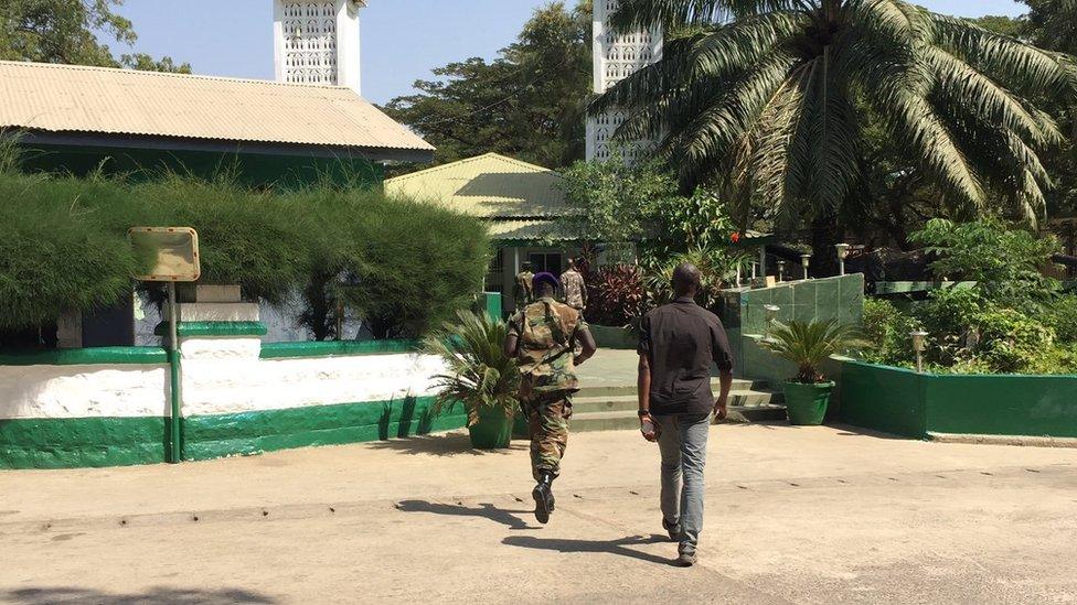 Soldiers heading to Friday prayers at State House in Banjul