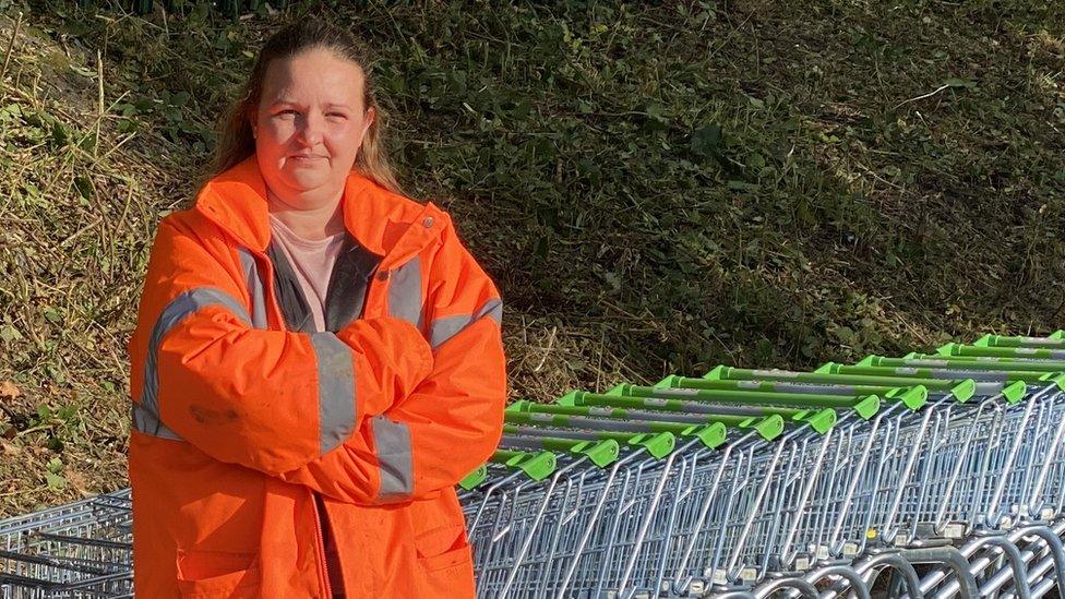 Councillor Samantha Deakin with trolleys