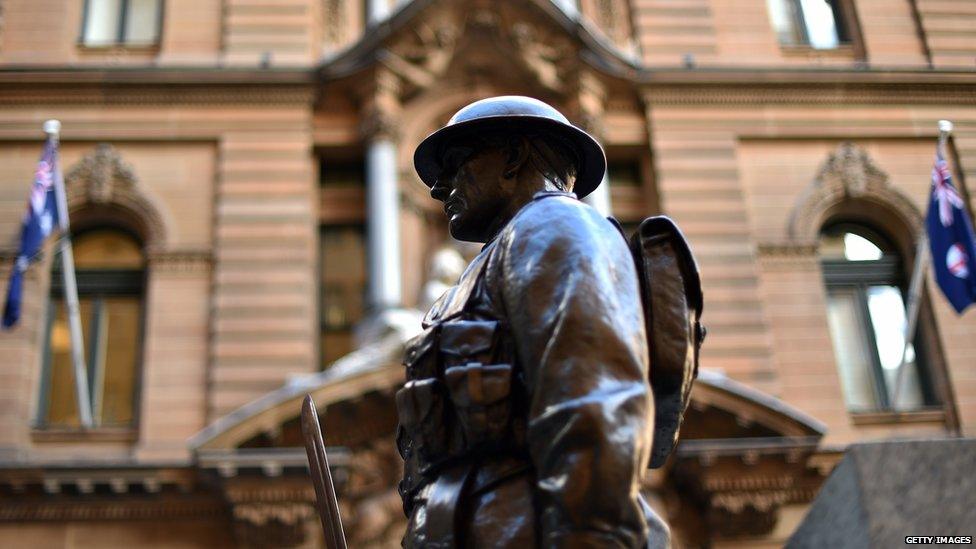 A statue of a solider in Martin Place, Sydney, Australia