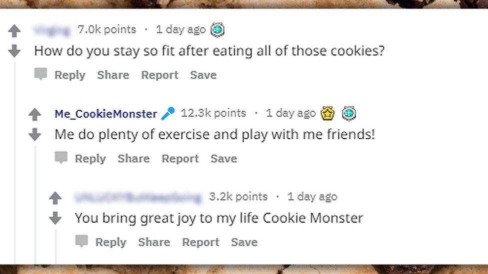 Cookie Monster ask me anything post on Reddit