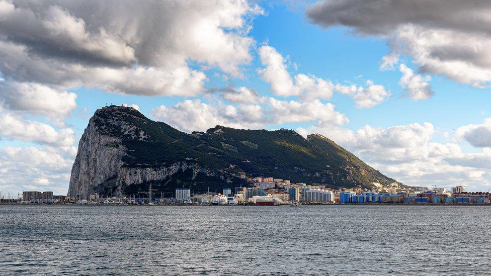 General view of the Rock of Gibraltar from Spanish town La Linea de la Concepcion.