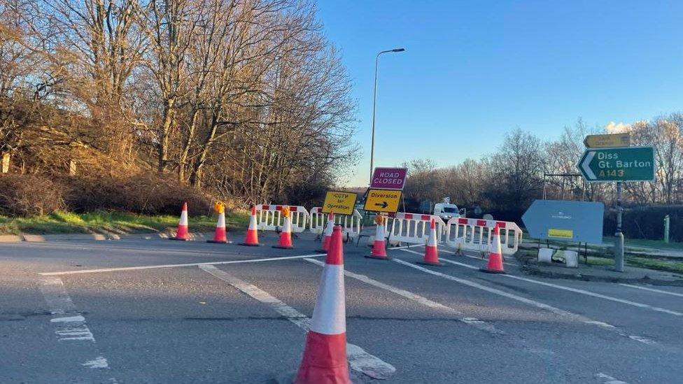 Compiegne Way blocked off by cones