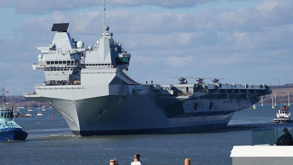 HMS Prince of Wales leaving Portsmouth on 12 February 2024