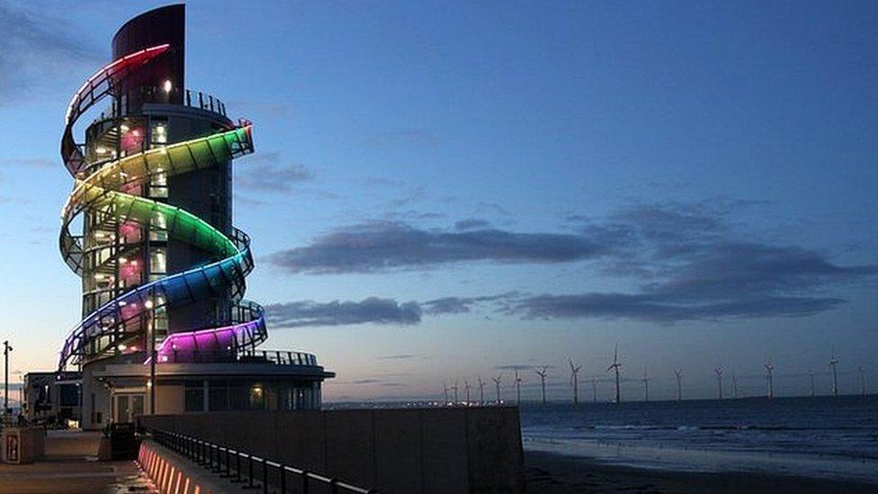 Redcar Beacon illuminated at night