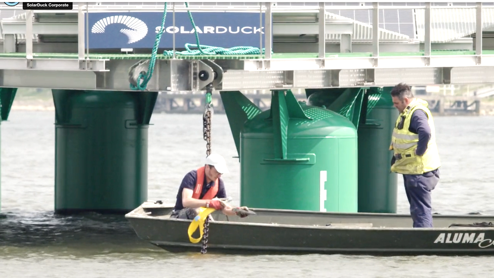 Workers at a SolarDuck platform