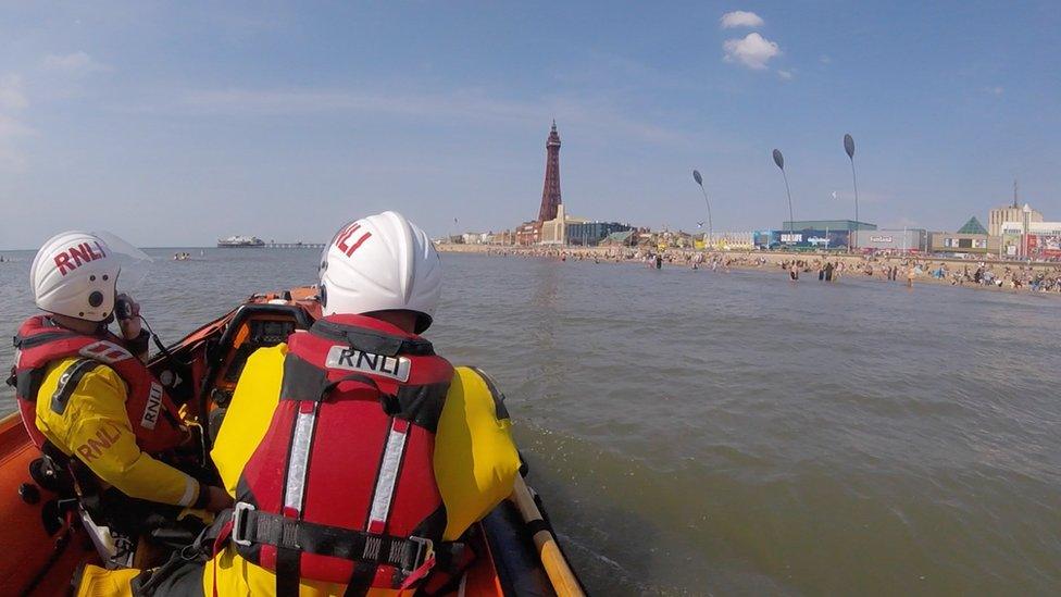 RNLI in sea at Blackpool