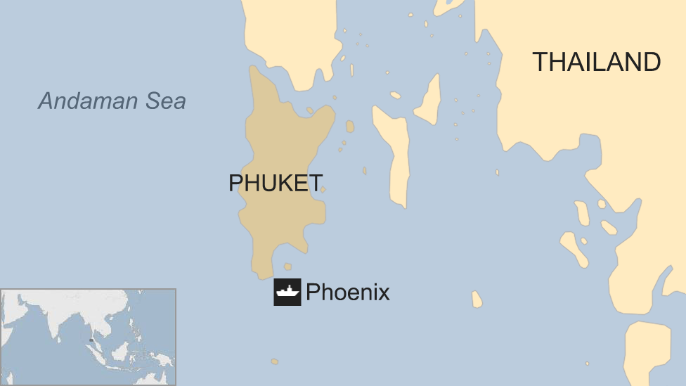 Map showing the location of the sunken Phoenix passenger vessel off the coast of Phuket, Thailand