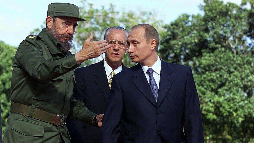 Fidel Castro, left, welcomes Russian President Vladimir Putin to Cuba in December 2000