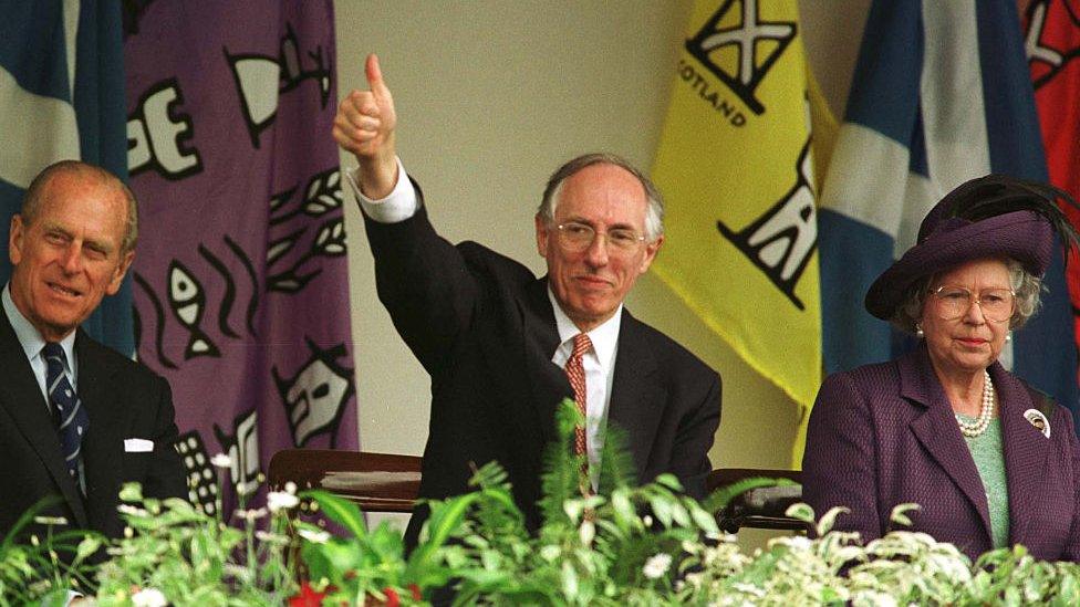 The Queen, pictured with Prince Philip and Scotland's then-First Minister Donald Dewar, opened the modern Scottish Parliament in 1999