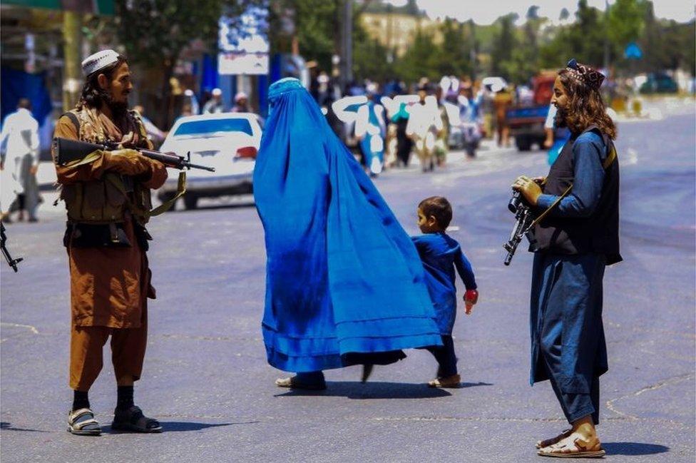 Taliban security stand guard in Kabul, Afghanistan, 11 August 2022