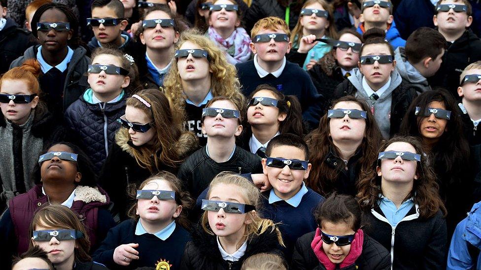 These UK school children used special eclipse glasses to watch the solar eclipse in 2015