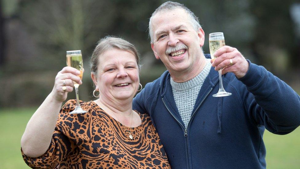 Lottery winner Karen Dakin with her husband Jeff Dakin