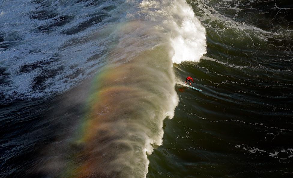 Peter Mel competes during the first heat of the Maverick's Invitational surf competition on January 20, 2013 in Half Moon Bay, California