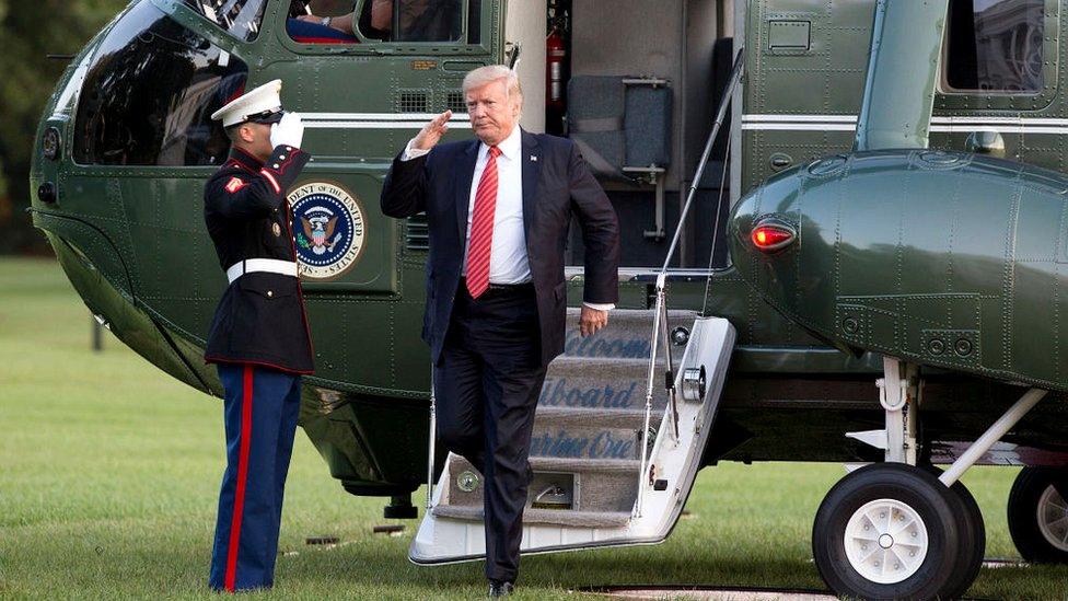 President Donald J. Trump arrives at the The White House on the presidential helicopter