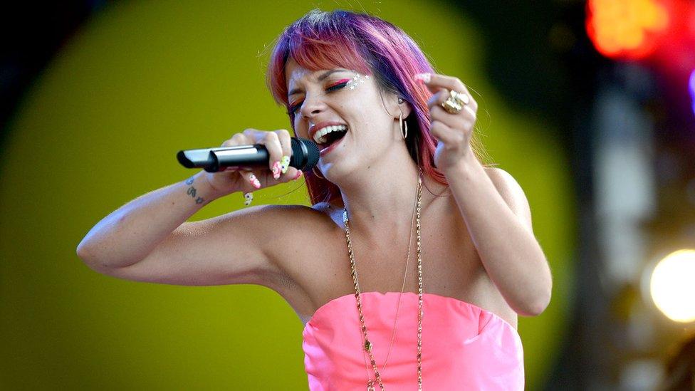 Lily Allen performing at Glastonbury 2014