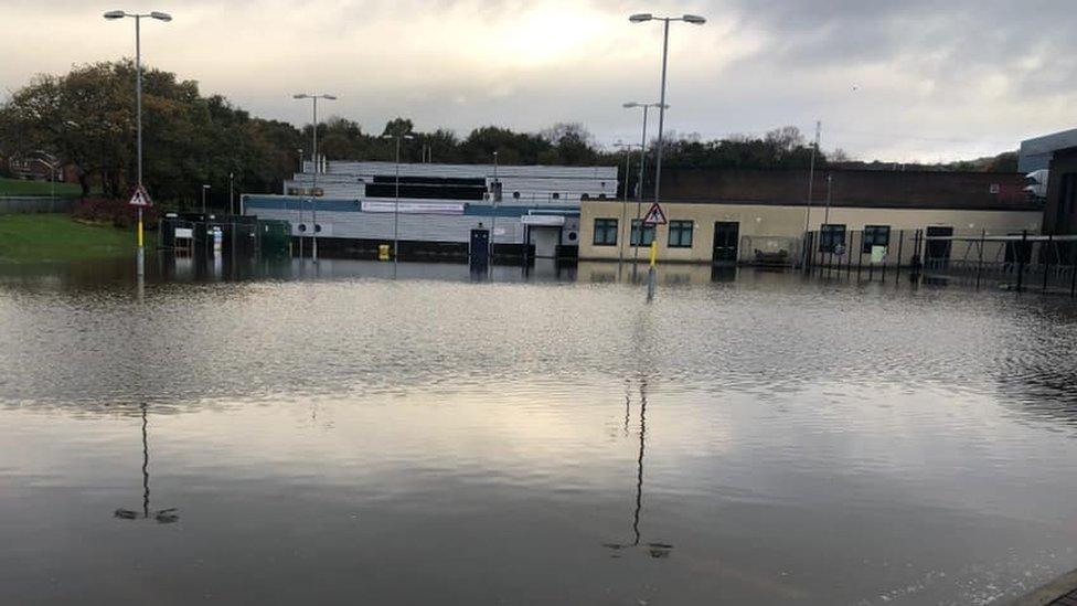 Flooding outside Morriston Leisure Centre