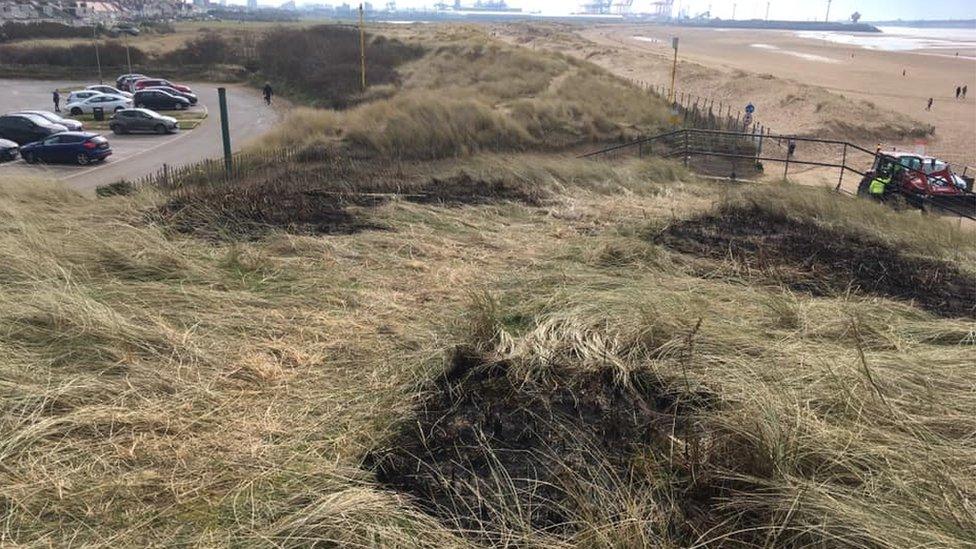 Sand dune fire aftermath Crosby