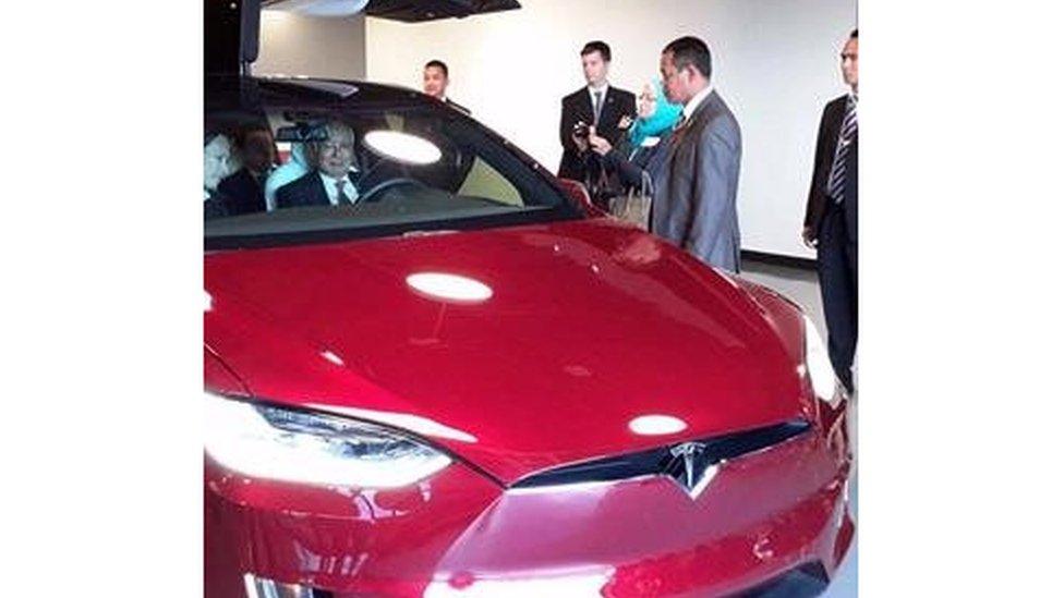 Najib Razak test drive of a Tesla car