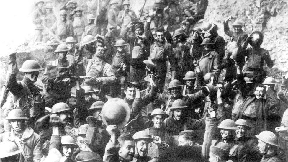 US 64th regiment celebrate the Armistice